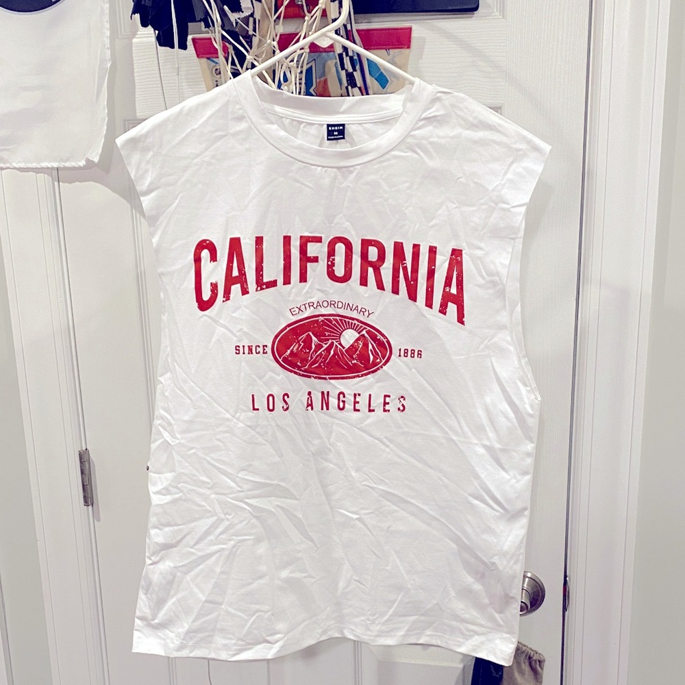 SHEIN White and Red California Graphic Tank